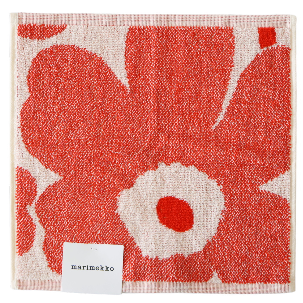 Unikko ミニタオル オフホワイト×オレンジレッド 約32×33cm