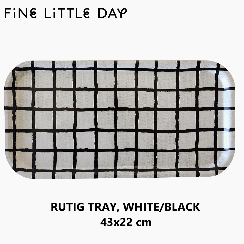 RUTIG（チェック）　白黒　木製トレイ　角型(43cmX22cm)