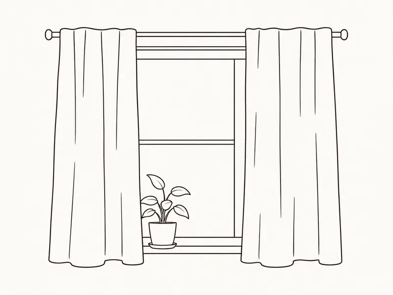 窓辺にかかったカーテンの挿絵