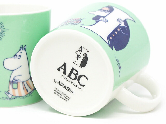 マグを倒して写した底面。ABC COLLECTION by ARABIA のロゴと、Iをかかえた小さな絵