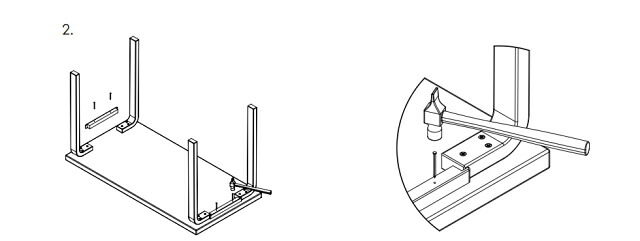 脚のあいだに補強を入れる組み立て図
