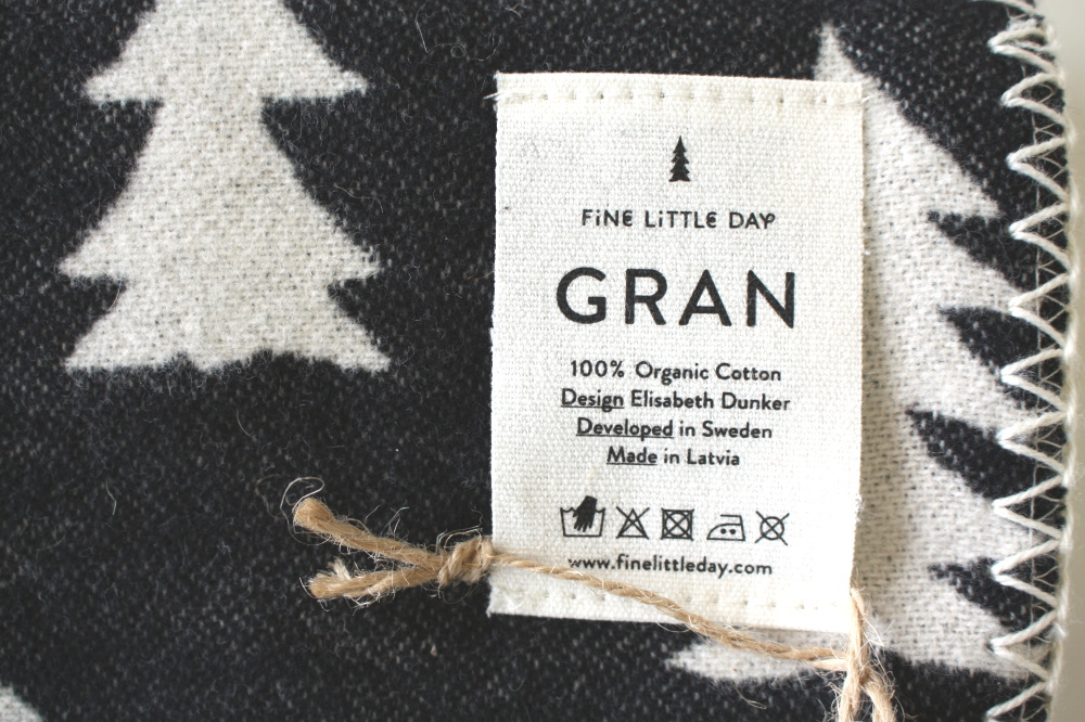 GRAN（グラン）　起毛コットンチャイルドブランケット（70cmX100cm)　黒白
