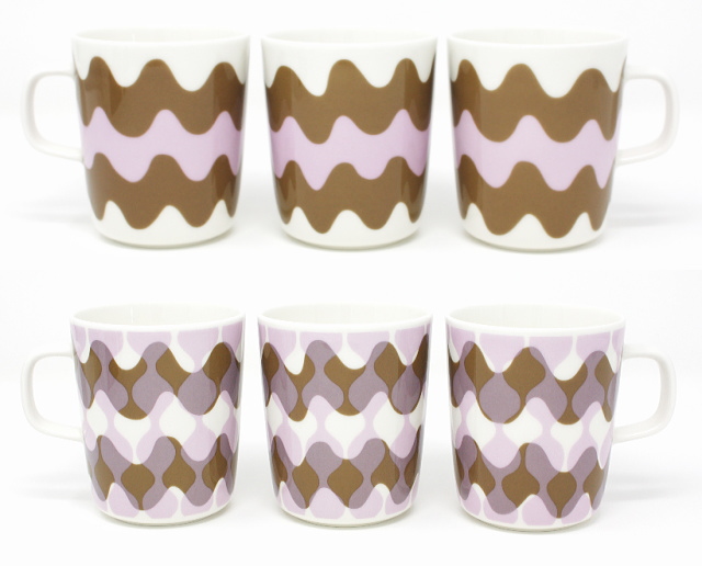 Marimekko Lokki Pergola Pink / Brown / White Mugs - Boxed Set of 2