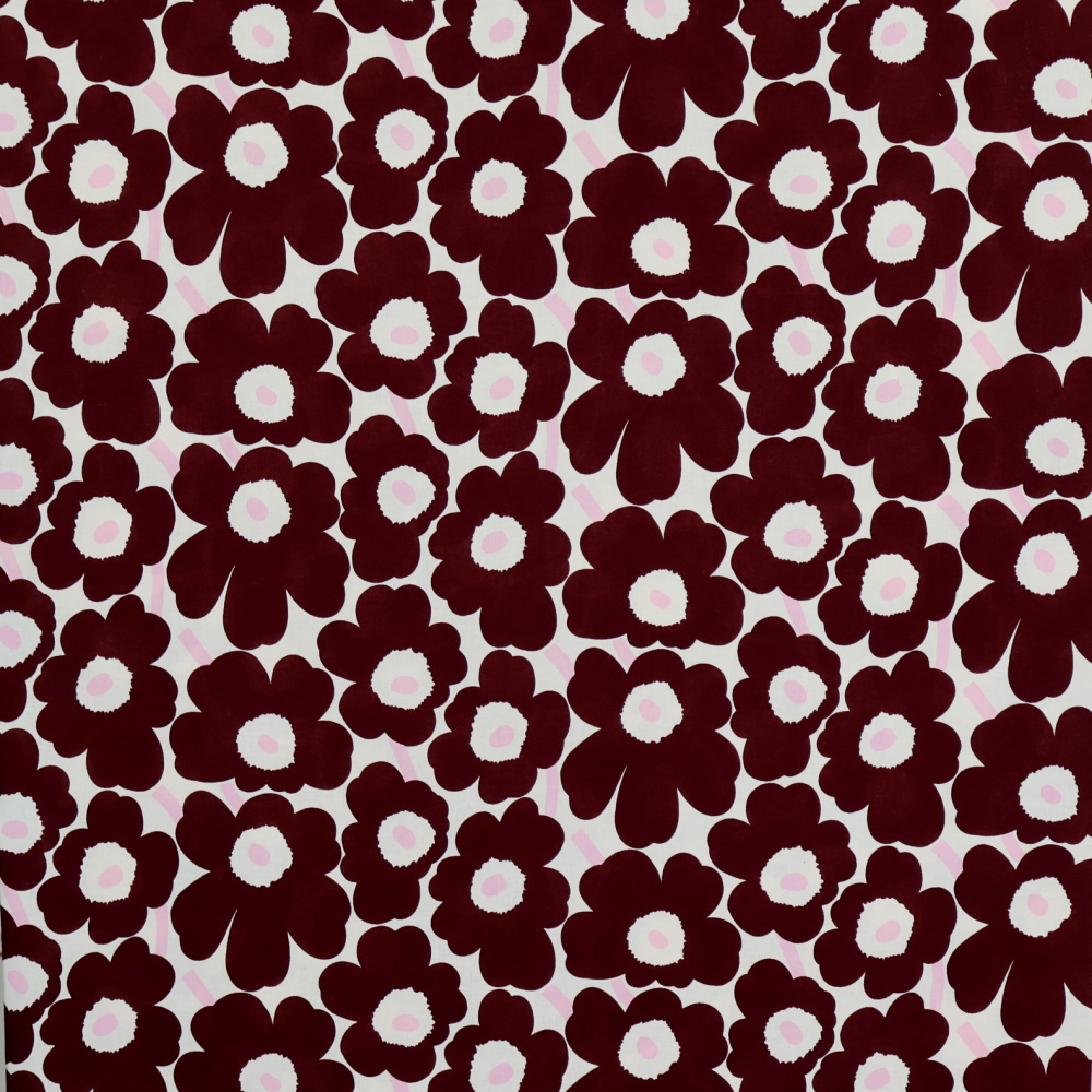 marimekko Mini Unikko ダークレッド×ライトピンク 生地 全体柄｜コットン100％ 巾約145cm ハンドメイド・インテリア用