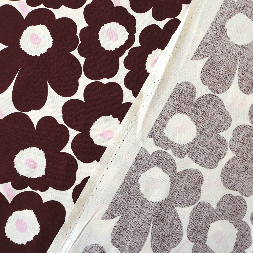 marimekko Mini Unikko ダークレッド×ライトピンク 生地 裏面と表面の比較