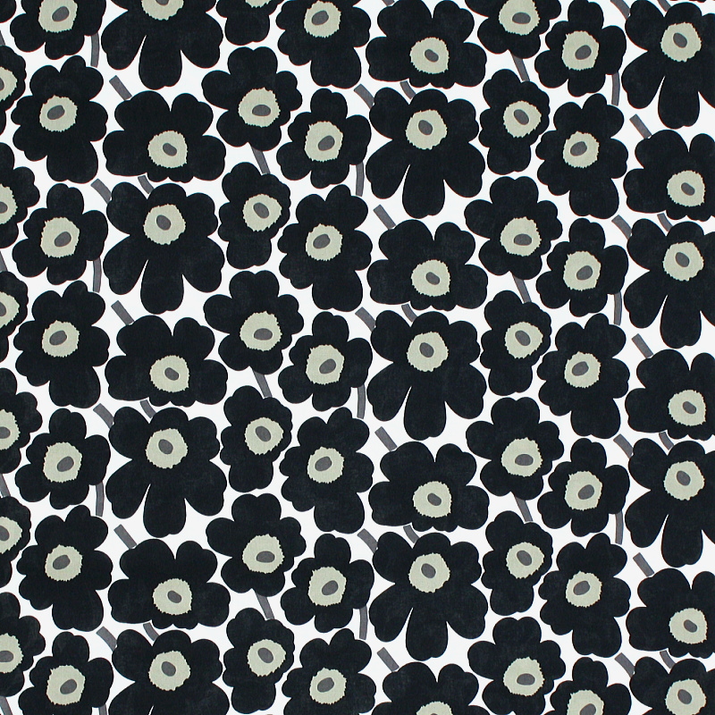 マリメッコ 北欧生地 布 雑貨のインテリアセンター Mini Unikko ミニウニッコ 花柄小 No 30 黒 綿生地