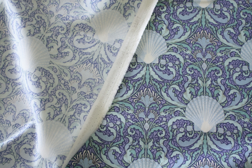 マリメッコ 北欧生地 布 雑貨のインテリアセンター Scallop Shell ホタテ貝の貝殻 ブルー コットン生地