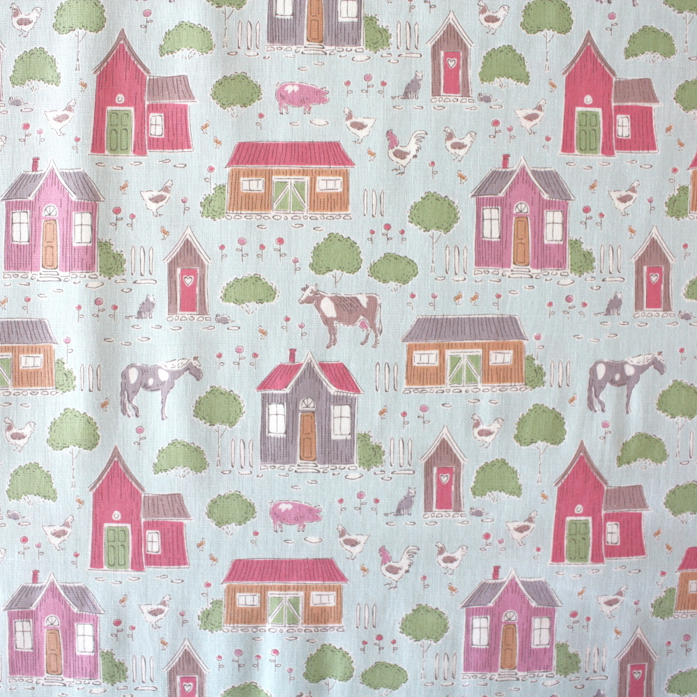 マリメッコ 北欧生地 布 雑貨のインテリアセンター Tiny Farm タイニーファーム ミスト 水色 コットン生地